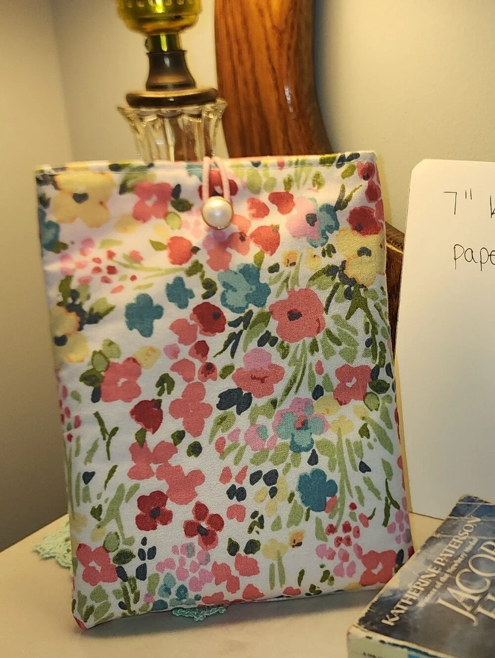Floral Kindle Sleeve - Pink & Green Fabric E-Reader Pouch